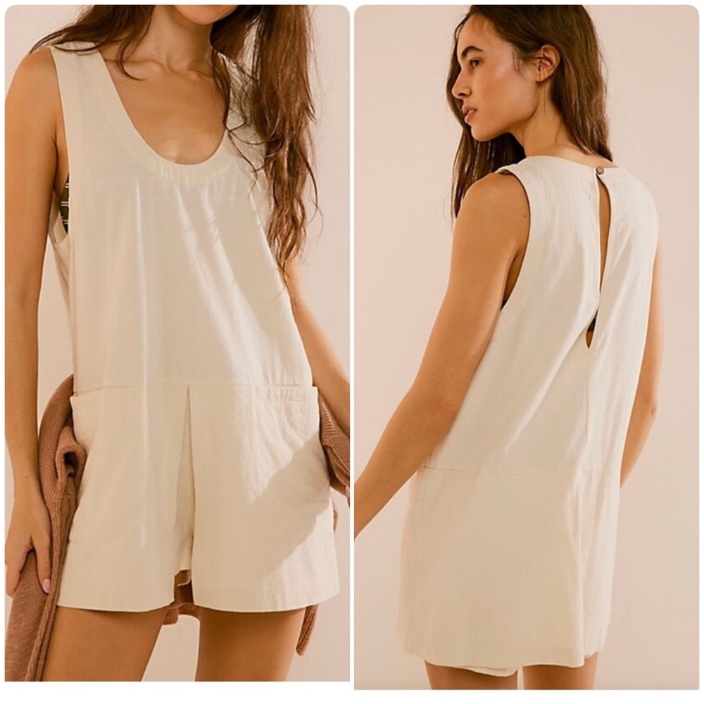 New Free People Vista Skort Romper Cream Sleeveless Size Large Cotton Beach